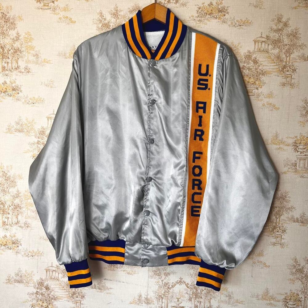 Vintage 80s US Air Force Satin Bomber | Air Academy Silver | Size L